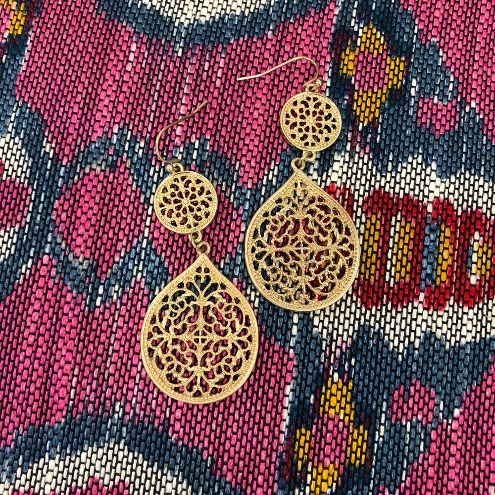 Filigree Earrings; 3” drop.